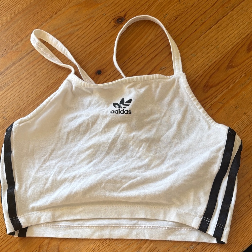 Adidas White Tank Top with Black Stripes
